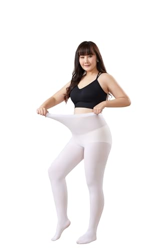 Image of MOOCHI 2 Pairs Women's Plus Size Opaque Tights Control Top High Waist Ultra Soft Elastic