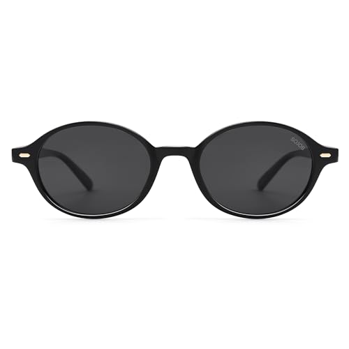 SOJOS Gafas de sol polarizadas retro ovaladas para hombre y mujer, vintage, modernas, redondas, 90s, con protección UV400, SJ2611, Marco negro y lentes grises, medium