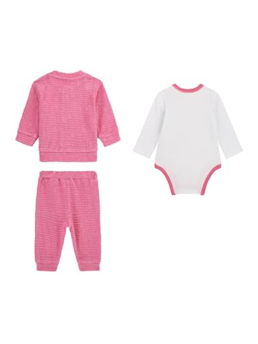 Guess Bambina Eco Jacquared Felpa, Body A Maniche Lunghe E Pantaloni, Rosa Gelatina, 9 Months - 2