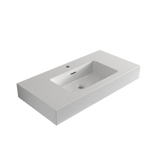 36' Integrated Bathroom Vanity Sink – Solid Surface One-Piece Countertop with Glossy Gel Coat,...