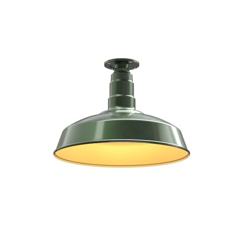 Image of Steel Lighting Co. Carson Barn Light | Ceiling Mounted Pendant | 16 inch Dome | Flush Mount | Industrial Style Steel Light Made in America | Hunter Green Exterior /Brass Interior