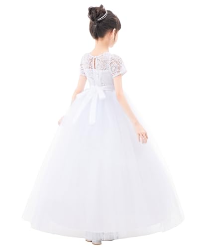 Floral Lace Tulle Flower Girl Dresses with Sleeves for Bridesmaid LG2R33