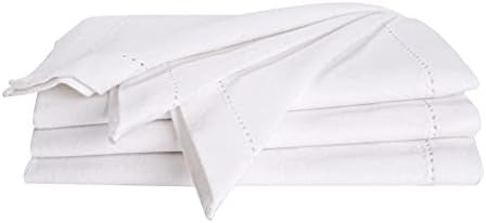 Palisa Cloth Dinner Napkins with Hemstitched Detailing & Mitered Corners Set of 4 (18x18 Inches) White - Cotton Reusable Dinner Napkins - Perfect for Weddings & Everyday Use