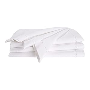 Cloth Dinner Napkins with Hemstitched Detailing & Mitered Corners Set of 4 (18×18 Inches) White – Cotton Reusable Dinner Napkins – Perfect for Weddings & Everyday Use