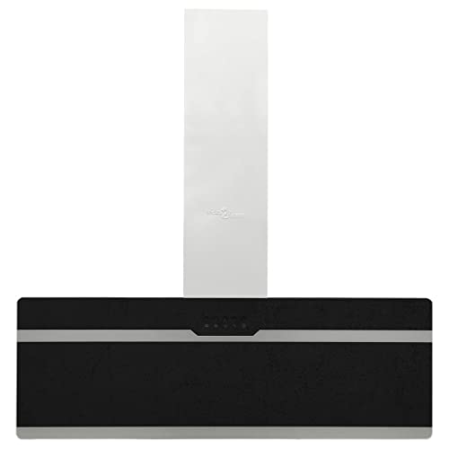vidaXL-Campana-Extractora-Pared-Cocina-Soporte-Ventilador-Lampara-LED-Forma-Inclinada-Facil-de-Limpiar-Acero-y-Cristal-Templado-Negro-90-cm