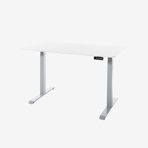 Image of desko V2 Adjustable Height Desk 120x60cm - Height Adjustable Desk with Dual Motor - Electric Standing Desk, for Home and Office Electric Desk (Grey Frame + White Desktop, 120x60cm)