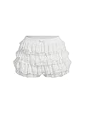 BEAUDRM Women's Y2k Ruffle Shorts Lace Lolita Bloomers Elastic Waist Bow Front Shorts Micro Boyshorts White Large