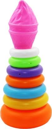 Asian Toddler Stacking toy 6pcs Ring Educational Toy Set for Kids and Babies Ice Cream theme (Pink)
