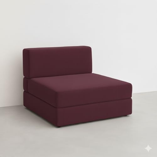 Image of PUM PUM Foldable Sofa Cum Bed | EPE Foam 2 Seater Floor Sofa | Premium Jute Fabric | Space-Saving Furniture for Living Room & Bedroom |36 Inch Width,Maroon