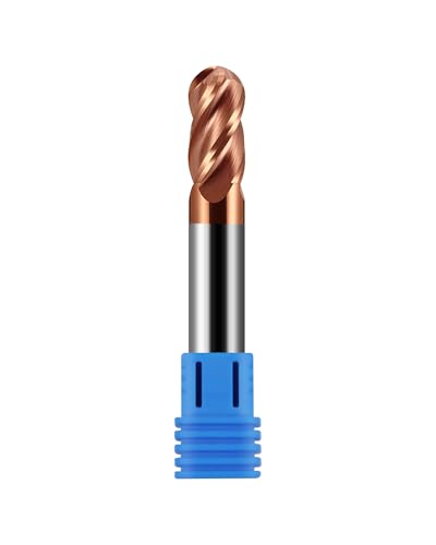 Image of 1 /2 inch Carbide Ball Nose End Mills, TISIN Coated, 4 Flute, End Mill Bits for Alloy Steels and Hardened Steels, 1 /2 inch Cutting Diameter