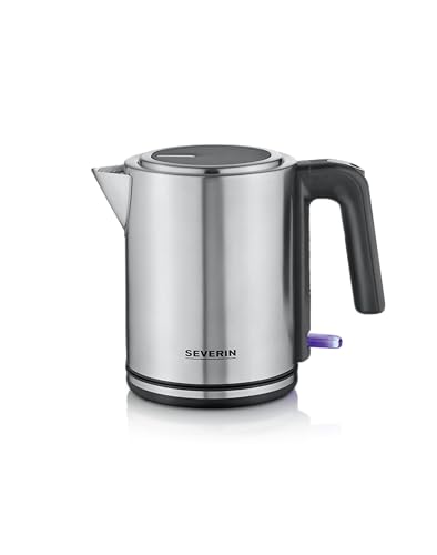 SEVERIN Bouilloire compacte à ouverture extra large, 2 400 W, Petite bouilloire au design moderne, Capacité : 1 L, Socle 360°, Bouilloire électrique avec filtre anticalcaire, Noir/inox, WK 3489
