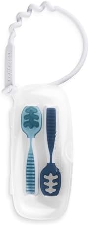 NumNum Baby Spoons Set with Travel Case 6+ Months 2-Pack, Blue/Navy