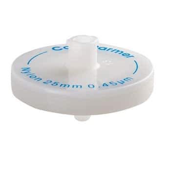 Image of Cole-Parmer AO-15945-13 Nylon Chromatography Syringe Filter, 0.45um Pore, 25mm Dia, 100 /Pk
