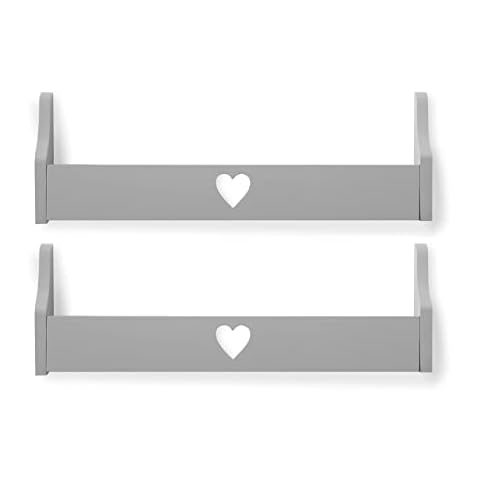 Haus Projekt Wall Shelf, (2 Pack Grey) Children’s Heart Floating Bookshelf Organiser, Nursery Decor, Wall Mounted Wooden Storage Solution, Shelves for Kids Playroom, Shelving Unit, 50x10x16cm Cover