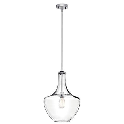 Kichler Everly Single Light Bell Pendant Light Fixture with Clear Glass in Chrome, Hanging Pendant Light for Kitchen Island or Dining Room (13.75" x 20.25"), 42046CH