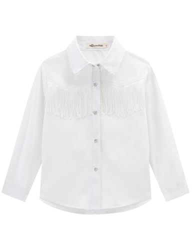 Noomelfish Girls Fringe Snap Button Down Western Shirt Cowgirl Long Sleeve Blouse Tops (5-14 Years)2