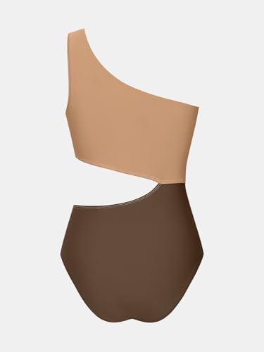 Image of CUPSHE Women One Piece Swimsuit One Shoulder Bathing Suit Cutout Monokini | Removable Soft Cups, Color Block, Classic Bum Coverage, Swim Suit For Beach Vacation Cruise Pool Party
