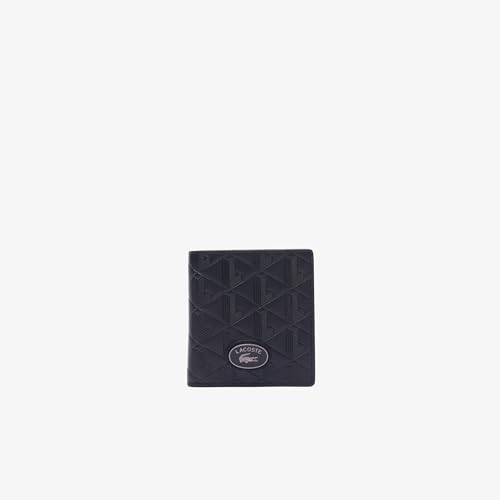 Lacoste Men's Monogram Compact Leather Billfold, Black, One Size