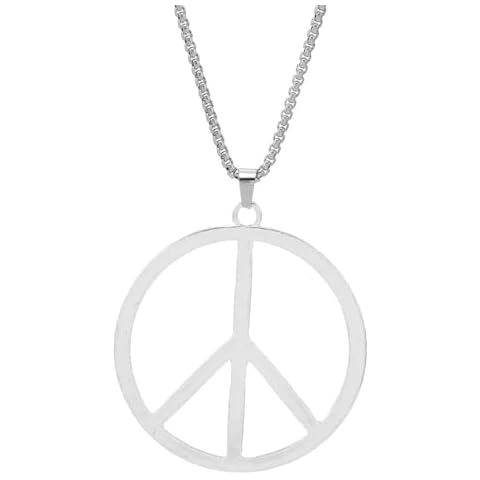 Kicomvi Metal Peace Sign Pendant Necklace Hippie 1960s 1970s Necklace for Dressing Party Accessories-sliver Cover
