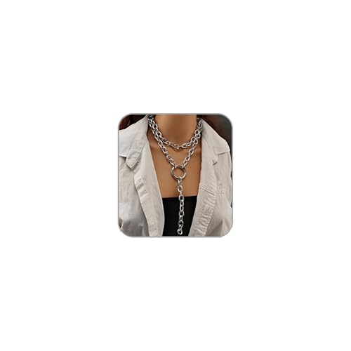 Chunky Silver Necklaces for Women Silver Layered Pirate Necklaces Punk 8090s Hip Hop Cuban Link Chain Necklace Layered Choker Necklace Pirate Prom Jewelry Freaknik Outfit Accessories