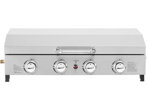 Plancha à gaz en INOX avec 4 bruleurs et Couvercle Fasto - 10 KW - Gris
