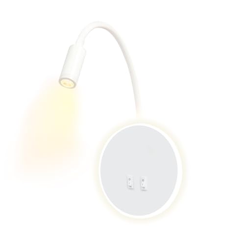 uksunvi Lámpara de pared LED para mesita de noche, 12 W, lámpara de lectura LED, foco ajustable, 3 W +9 W, 3000 K, luz cálida (redonda blanca)