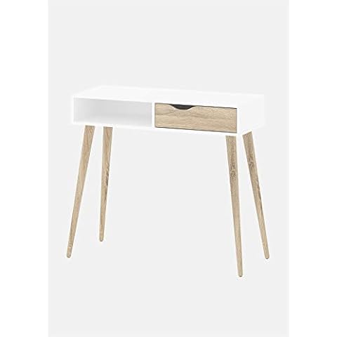 Dmora Console Table with a Drawer and an Open Compartment, White and Oak, cm 103 x 89 x 43 Cover