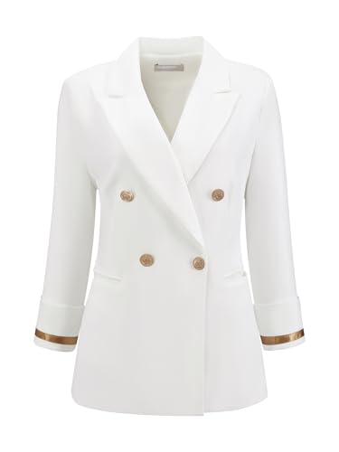 Women's Business Casual Blazer Double Breasted 3/4 Sleeve Dressy Work Office Suit Jacket2