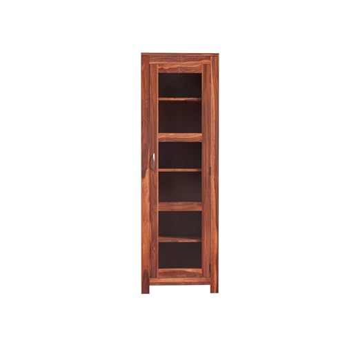 Image of Krishna Wood Decor Solid Sheesham Wooden Crockery Cabinet with Six Shelves | Display Cabinet with Acrylic Glass Door | Wooden Bookcase | Storage Rack for Living Room & Home | Honey Finish