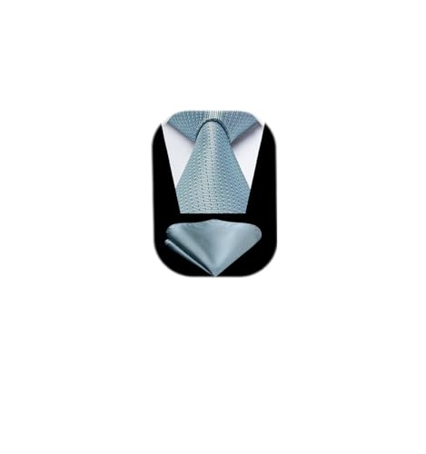 HISDERN Plaid Ties for Men with Pocket Square Set Silver Grey Men’s Necktie Handkerchief for Wedding Party Formal Casual Mens Tie