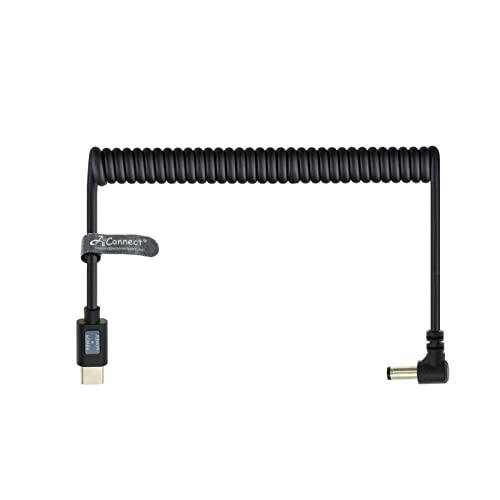 Cable tipo C a CC de 5,5 x 2,5 mm helicoidal que elimina enredos en Blackmagic BMCC