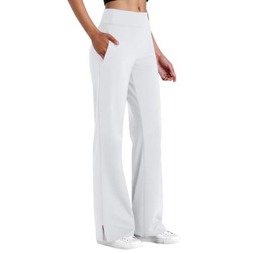 Wide Leg Leggings for Women White 3X-Large | High Waisted Yoga Pants with Pockets Stretchy, Petite Straight Leg Workout Pants Women Comfy, Yoga Trousers, Wide Legged Sweatpants, Fall Fashion