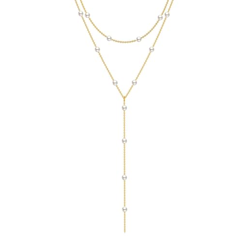 Image of Zeffy Gold Pearl Necklace for Women, Dainty 14K Gold /Silve Plated Layered Pearl Choker Pearl Earrings Pearl Bracelets Wedding Trendy Gold Jewelry Set for Women Gifts