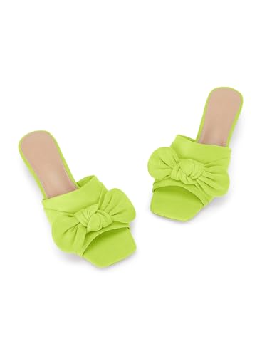 Image of Coutgo Womens Bow Slides Sandals Wide Width Slip On Chunky Low Heels Square Open toe Elagant Summer Shoes