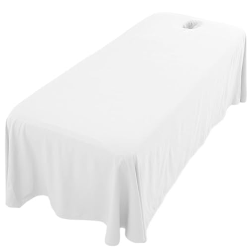 Peosaard Massage Table Sheet,Beauty Massage Bed Cover Polyester Fibre Massage Couch Cover,Breathable Massage Table Skirt with Face Hole for Salon Massage(White)