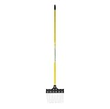 THE GROUNDSKEEPER II Shrub Rake 55-inch Lightweight Fiberglass Handle, 9-inch Head, Durable Steel Tines for Gardening, De-Thatching or Professional Landscaping