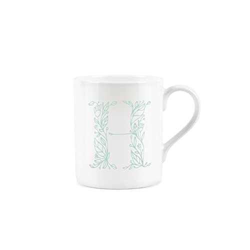 Purely Home Floral Green Letter H Mug - Fine Bone China Small Coffee Tea Mug Present Personalised Initial Gift - Image 2
