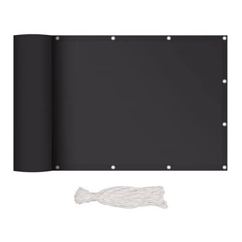 interGo Balkon Sichtschutz 90x300cm, Blickdicht & wetterfest – Balkonabdeckung und Windschutz mit Ösen und Kordel, Anthrazit