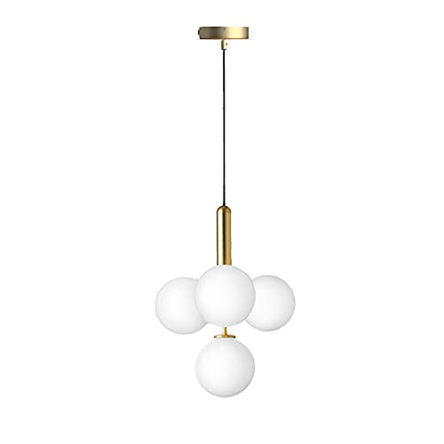 ZTTECH Globe en verre blanc à 4 ampoules Suspension, base dorée avec boule en verre transparent Lampe suspendue Lustre pour îlot de cuisine (Verre blanc &...