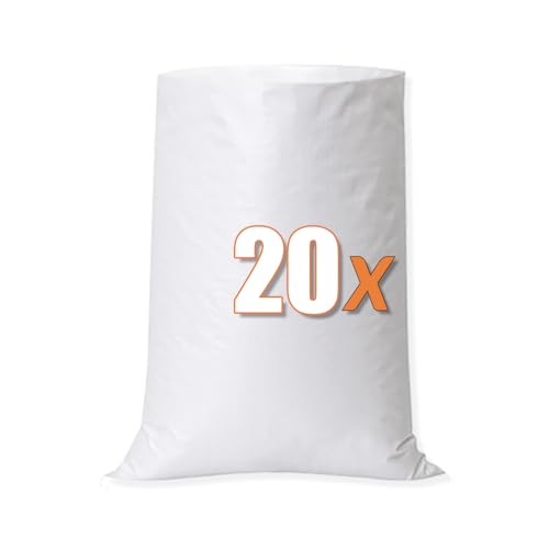 LINSOCLE 20 Piezas Sacos Escombros, Saco Rafia, Saco Obra Grande 50x90cm, Bolsas Tejidas De Color Blanco para obras y Transporte de Materiales o para Faenas de Agricultura