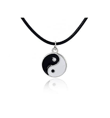 LAFATINA Yin et Yang Punk Colliers Collier en Cuir Noir Cordon Chaîne Collier pour Femmes Tour de Cou pour Halloween Retour à l'école Graduation
