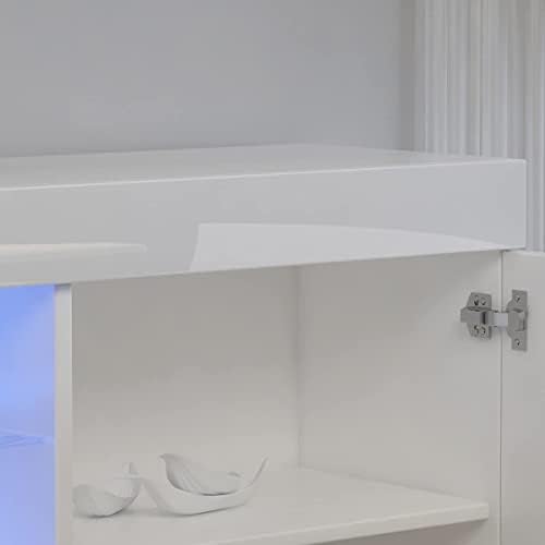 Dripex 135cm LED TV Cabinet Modern TV Stand with lights Entertainment Unit Bench Cupboard with Storage Furniture for Living Room for 22-55 TV Entire Front High Gloss Cream White, Home Office