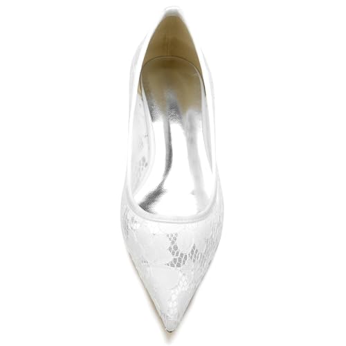 Ballerines mariée en maille dentelle blanche avec talon bas - 4