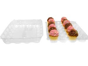 Decony 24 Compartment cupcake containers plastic disposable Cupcake Boxes muffin carrier - Great for high topping - 5 pc. - 24 slot each - Plus White standard size baking cups.