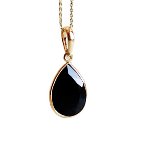 Pendentif en onyx noir naturel poire LKBEADS et sa chaîne en argent 925