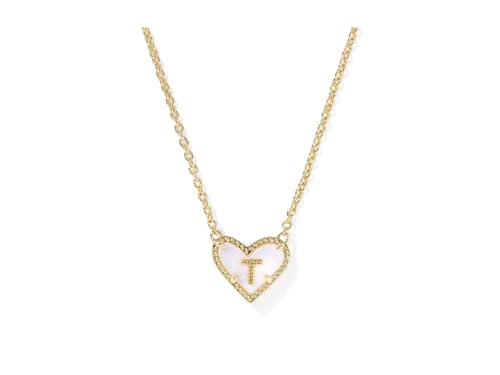 Kendra Scott Womens Heart Letter T Short Pendant Necklace Gold Ivory Mother Of Pearl One Size One Size