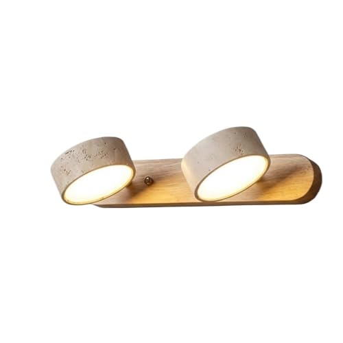 LUOYAOB Lámpara de tocador de madera de granja Aplique de pared de travertino Aplique de pared de baño lineal Aplique de pared giratorio de tres luces sobre espejo(Natural Wood,32cm/12.60')