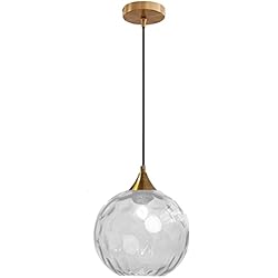 Lampara Cristal Conforama ZTTECH bola de cristal de 200 mm Lámpara colgante Soporte dorado bronce con bola de cristal Claro Lámpara colgante (Claro)