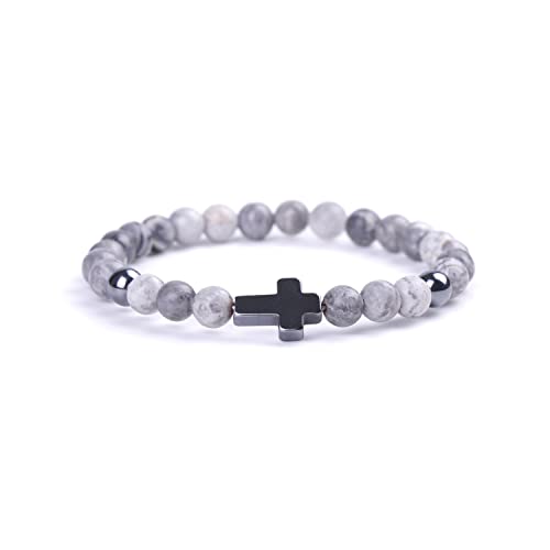 Softones 6Mm Cross Beaded Bracelet For Girls Women Natural Stone Stretch Link Prayer Bracelet For Boy Girls,7.1" #TOP9