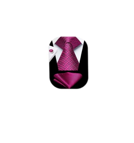 Image of HISDERN Ties for Men Stripe Plaid Tie Classic Necktie Pocket Square Cufflinks Set for Formal Wedding Business Party